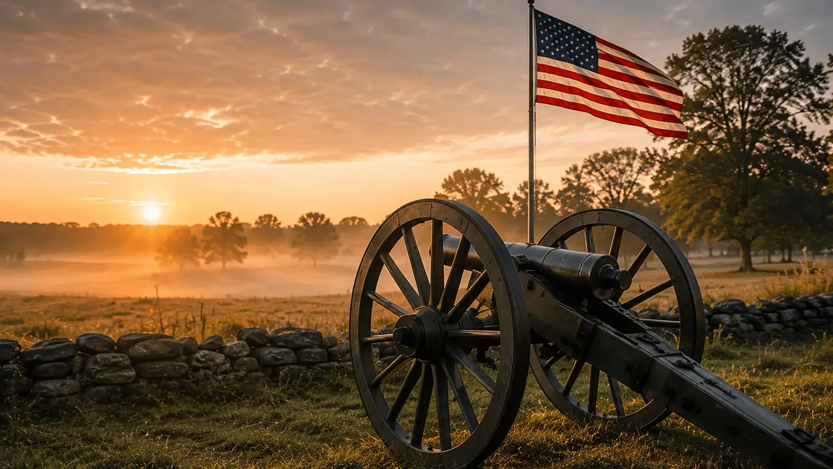 Civil War cannon and American flag